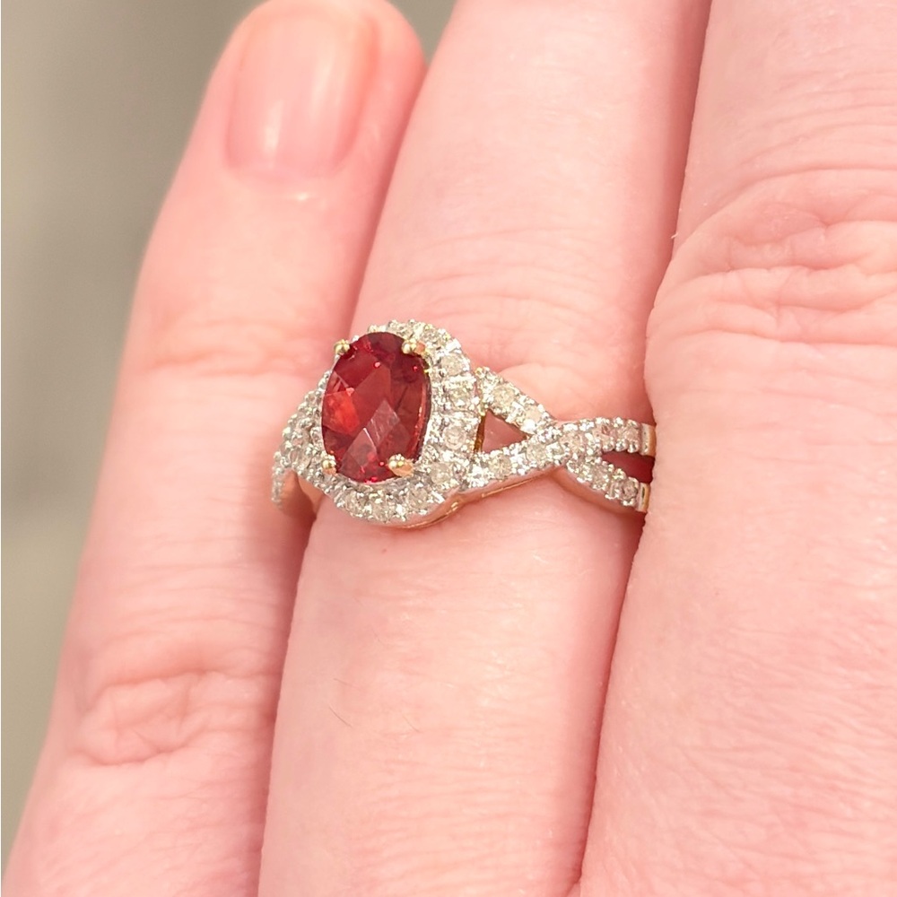 14K Madeira Citrine Diamond Ring Infinity Halo Vivid Red Orange, Oval Rose 6.25 - Picture 6 of 15
